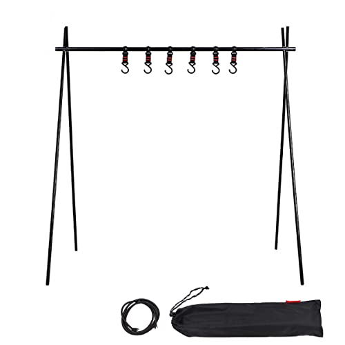 NUZAMAS Large Tripod Camping Hanging Rack With 5X Hook Cookware Storage Portable Outdoor Camping Folding Rack, Cooking Tripod, Drying Clothes, Pot Roast, Grilling Picnic Camping BBQ Hanger von NUZAMAS