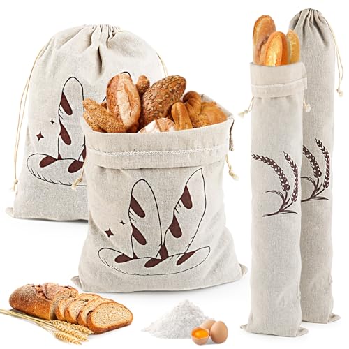 4 Stück Leinen-Brotbeutel,Brotaufbewahrung mit Kordelzug, Leinensäckchen für Brot Wiederverwendbar, Brotsack für Brot,Baguette,Obst,Gemüse, 2PCS(30 x 40cm)+2PCS(15 x 60 cm) von NVIYAM