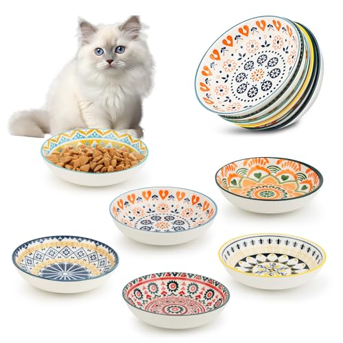 Katzennapf 6er Set, Futternapf Katze Keramik, Katzen Napf Bunte, Katzennäpfe Flacher, Katzenfutter Napfset, Katzen Näpfe für Futter und Wasser, Katzenteller Katzenschüssel, Kätzchen-Futternapf von NVIYAM