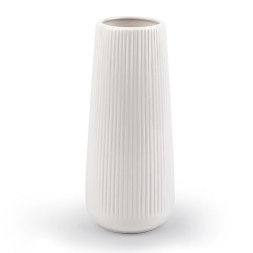 Keramik Vase Weiß, Blumenvase Vasen Deko für Blumen, Dekorative Vasen mit Rillen, Vase Modern für Pampasgras, Kleine Vase für Home Wohnzimmer Esstisch Eingangsbereich Büro Dekor von NVIYAM