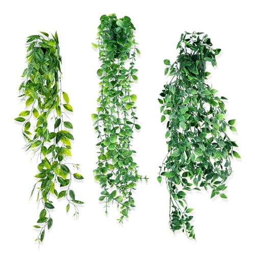 NVIYAM 3 Stück Künstliche Hängepflanzen, Künstliche Pflanzen Rebe mit Töpfen 65cm Lang Künstliche hängende Efeupflanze in Töpfen für Hausgarten Indoor Outdoor Decor von NVIYAM