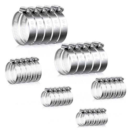 30 Stück Schlauchschellen aus Edelstahl Set 6-51mm Profi Schlauchschellen Set 304 Schlauchschellen Edelstahl Einstellbare Schlauchklemmen Verstellbare Rohrschellen Sortiment Schlauch Clips, 6 Größen von NVIYAM