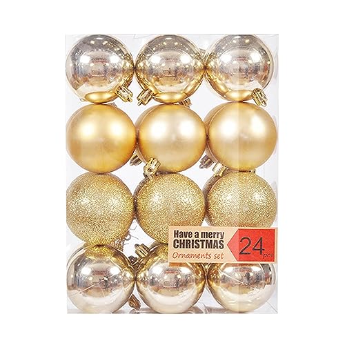 24 Stück Weihnachtskugeln Kunststoff Set, 6cm Weihnachtskugel Christbaumkugeln mit Schlüsselband, Weihnachtskugeln für Weihnachtsbaum, Hochzeit, Partys, Wohnkultur, DIY Dekoration, Gold von NZDFH