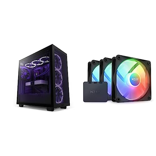 Bundle mit NZXT H7 Flow PC Gaming Gehäuse - Airflow Mesh Front - USB C & NZXT F120 RGB Core Dreierpackung – 3x120 mm RGB-Lüfter – 8 LEDs – Halbtransparente Lüfterblätter – Schwarz von NZXT