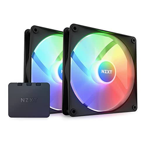 NZXT F140 RGB Core Doppelpackung – 2 × 140 mm nabenmontierte RGB-Lüfter mit RGB-Steuerung – 8 einzeln ansteuerbare LEDs – Halbtransparente Lüfterblätter – PWM-Steuerung – CAM-Software – Schwarz von NZXT