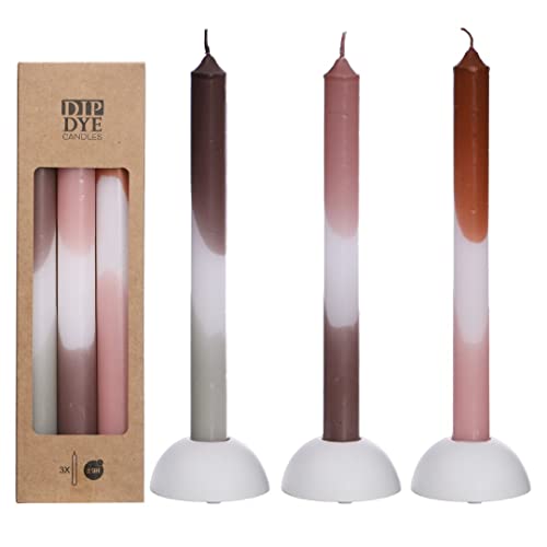 NaDeco Dip-Dye-Kerzen im Set mit 3 Stück, Höhe 24cm, in vielen Farben erhältlich | Stabkerzen | Kegelkerzen | Handgemachte Kerzen | Deko-Kerze, Farbe:Rosa - Oliv von NaDeco