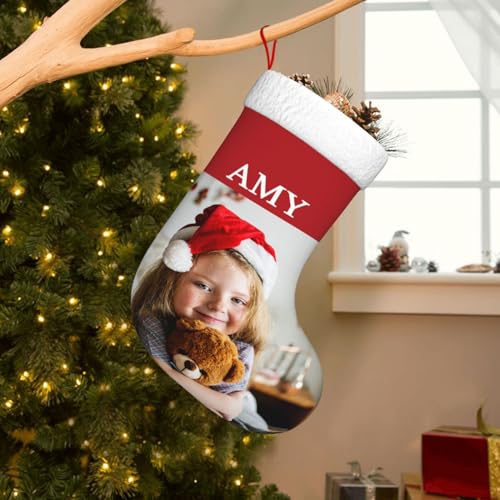 Naispanda Personalisierte Weihnachten dekorative Socken Xmas hängende Strümpfe Personalisiert mit Foto Text Customized Weihnachtsstrümpfe Hängende Dekorationen für Kamin Weihnachtsbaum von Naispanda