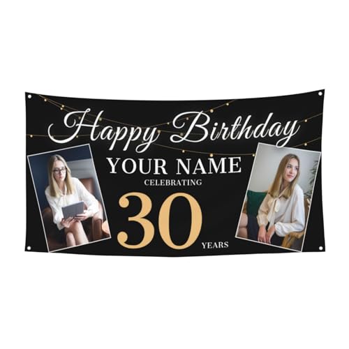 Personalisiertes Geburtstagsbanner mit Fotonamen, personalisiertes Happy Birthday Banner für Frauen Männer Kindergeburtstag Party Dekorationen Banner Hintergrund für Drinnen und Draußen,180x90 cm von Naispanda