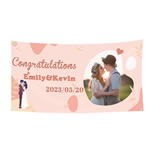 Personalisiertes Hochzeitstag Banner, Personalisiertes Foto Hochzeits Banner Poster, Benutzerdefinierter Jahrestags Banner Poster Hintergrund für Brautpaar - 180 x 90 cm (70 x 35 Zoll) von Naispanda