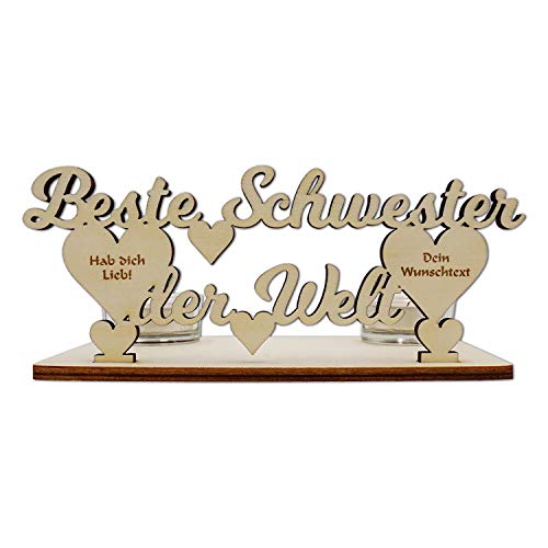 Beste Schwester der Welt Teelichthalter mit Gravur personalisiert I Holz Geschenke zum Geburtstag von Namofactur