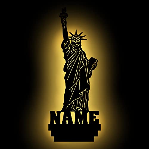 Nachtlicht Deko Lampe Design "USA Freiheitsstatue" Figur mit Name nach Wunsch, Geschenk für USA Fans, als Deko Bild Lampe Wandtattoo von Namofactur