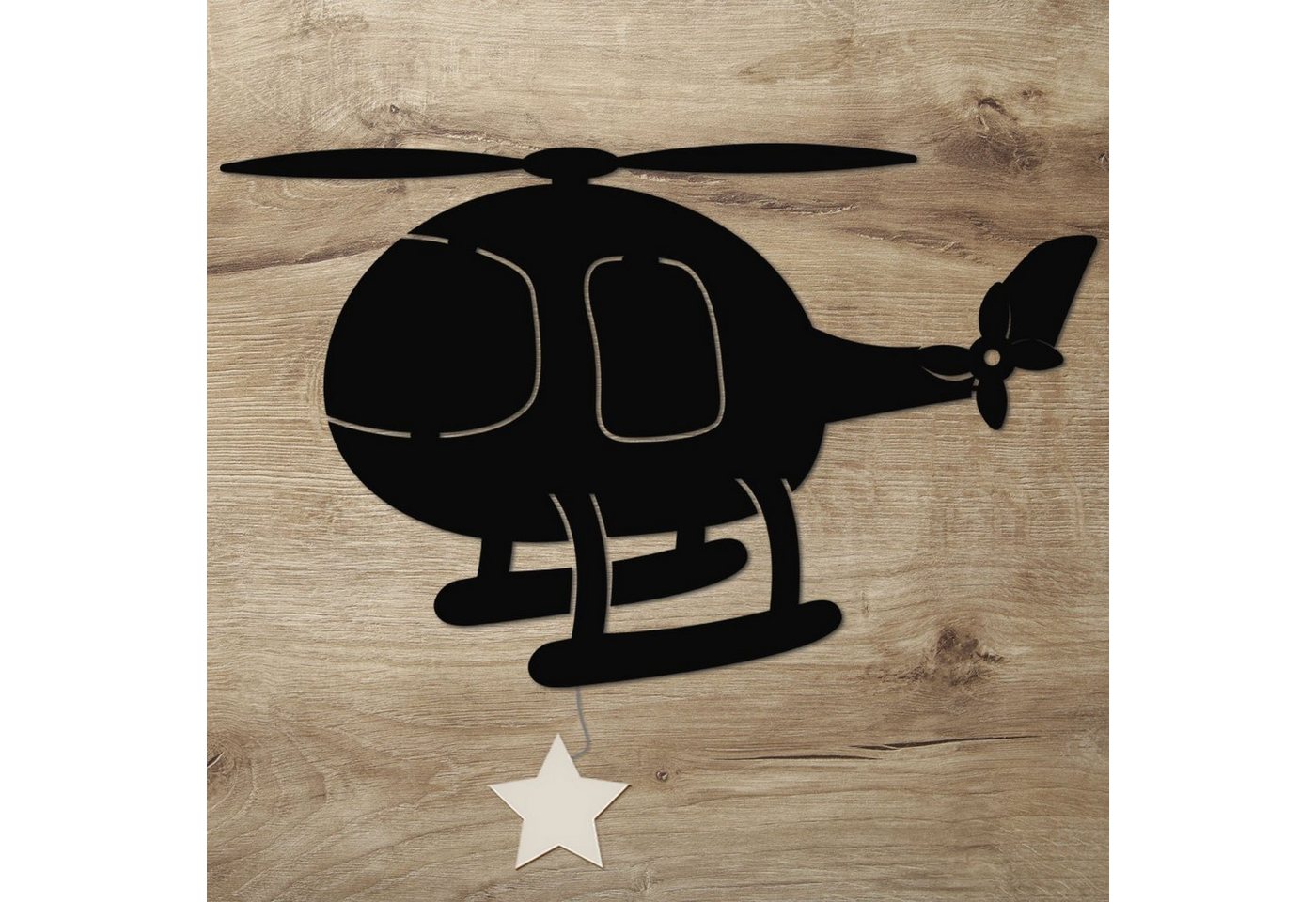 Namofactur LED Dekolicht Wandlampe Helikopter Holz Wand Deko Lampe Nachtlicht I Kinderzimmer, Mit Sternabdeckung, LED fest integriert, Warmweiß von Namofactur