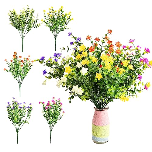 Naseom 5 Bündel gefälschte Blumen UV-beständige Pflanzen Plastik Blumenstrauß für den Innen- und Außenbereich Mehrfarbige Künstliche Blumen für Hochzeit, Pflanzgefäß, Garten, Büro, Veranda-Dekoration von Naseom