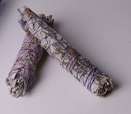 Native Spirit: Lavendel/Weißer Salbei Räucherbündel L ca 22 cm (9 Inch Smudge Stick) naturbelassen, Fair Tade von Native Spirit