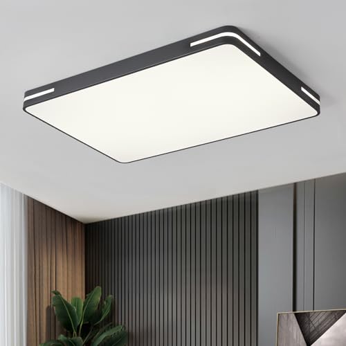 Natsen 192W Deckenleuchte LED Deckenlampe, dimmbar mit Fernbedienung, Rechteckige Leuchte für Wohnzimmer Schlafzimmer Büro, Schwarz (90 * 60 * 5cm) von Natsen