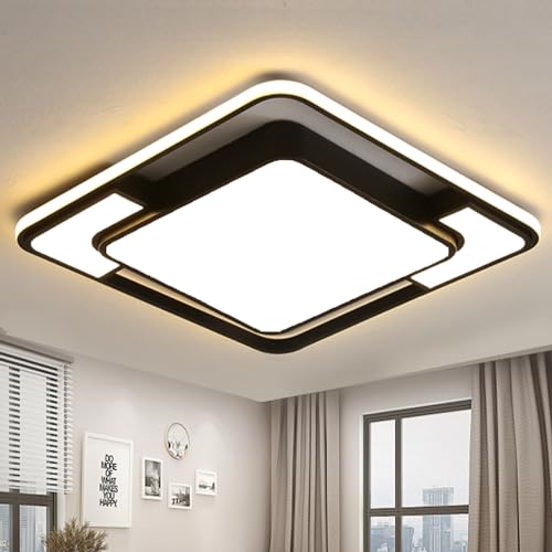 Natsen 90W LED Deckenlampe Deckenleuchte 42X6cm Warmweiß bis Kaltweiß 3000K-6000K, dimmbar mit Fernbedienung Quadrat für Schlafzimmer Wohnzimmer Esszimmer (Schwarz) von Natsen