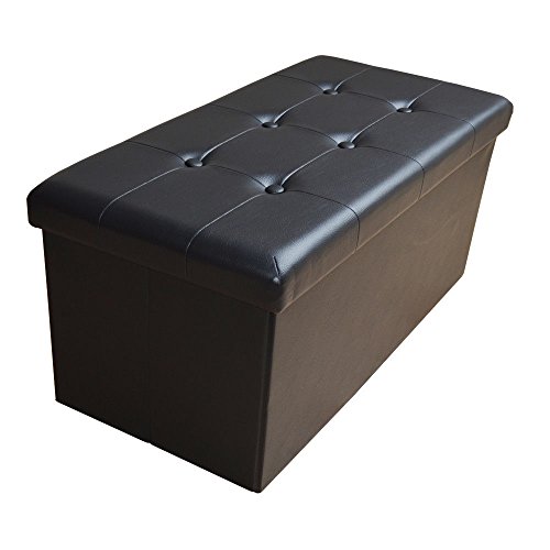 Natsen Sitzbank Aufbewahrungsbox mit Stauraum Faltbar Sitzhocker Fußbank belastbar bis 300kg, Kunstleder, 76 * 38 * 38cm (Schwarz) von Natsen