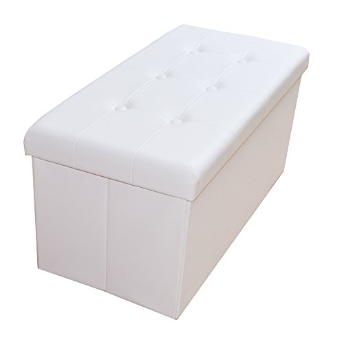 Natsen Sitzbank Aufbewahrungsbox mit Stauraum Faltbar Sitzhocker Fußbank belastbar bis 300kg, Kunstleder, 76 * 38 * 38cm (Weiß) von Natsen