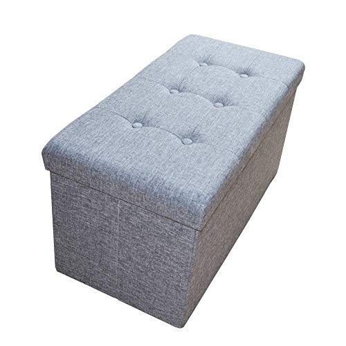 Natsen Sitzbank mit Stauraum Leinen Sitzhocker, Faltbare Fußbank Sitztruhe, belastbar bis 300kg, 76 * 38 * 38cm,Grey von Natsen