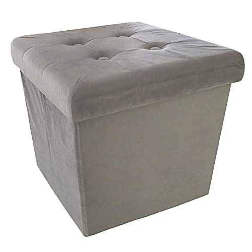 Natsen Sitzhocker mit Stauraum, 38 x 38 x 38 cm, faltbar Sitzwürfel aus Samt, Sitzbank Fußhocker Fußablage Aufbewahrungsbox, Light Grey von Natsen