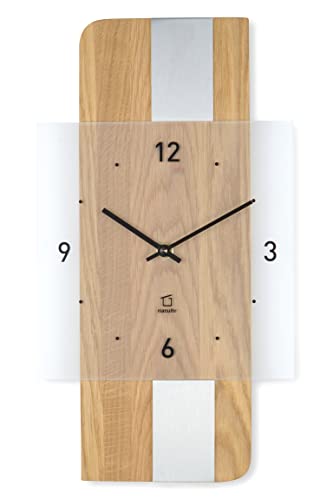 Natuhr Holz Metall Glas Wanduhr - Fusion - präzises Funk-Uhrwerk plastikfrei verpackt (Eiche geölt/Edelstahl Auflage) von Natuhr