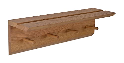 Natuhr Holz Wandgarderobe Hakenleiste - Rail - Garderobe mit 4 Haken und praktischer Ablage (Eiche dunkel) von Natuhr