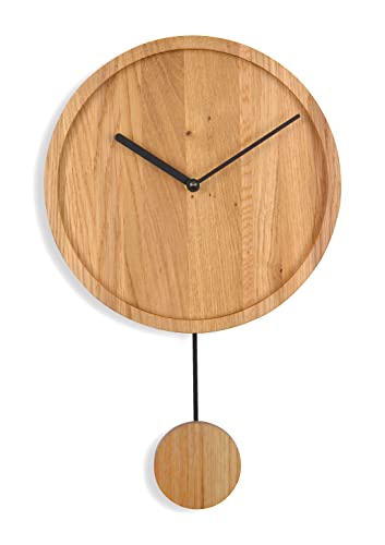 Natuhr Moderne Pendeluhr – Swing Modern – Holz Eiche geölt 24 cm Durchmesser – Funk-Uhrwerk von Natuhr