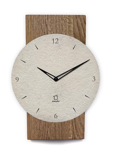 Natuhr Schiefer Wanduhr - Großglockner - Holz Eiche Sandstein Made in Germany (Sandstein - Räuchereiche, Funk-Uhrwerk) von Natuhr