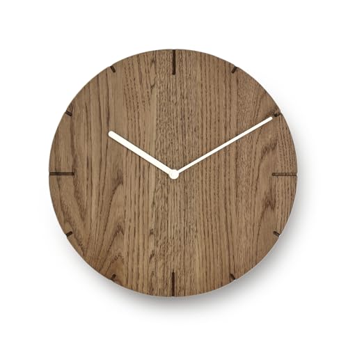 Natuhr Wanduhr Eiche rustikal Räuchereiche Holz Solide Massivholz, geräuscharmes U.T.S. Uhrwerk, puristisch, modern, Made in Germany (Beige Zeiger) von Natuhr