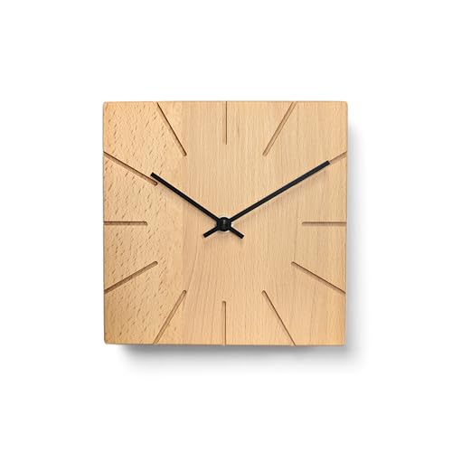 Natuhr Wanduhr Tischuhr Buche Holz - Beam - geräuscharm Massivholz Design 17 x 17 cm (Buche geölt Schwarze Zeiger, Funkuhrwerk) von Natuhr