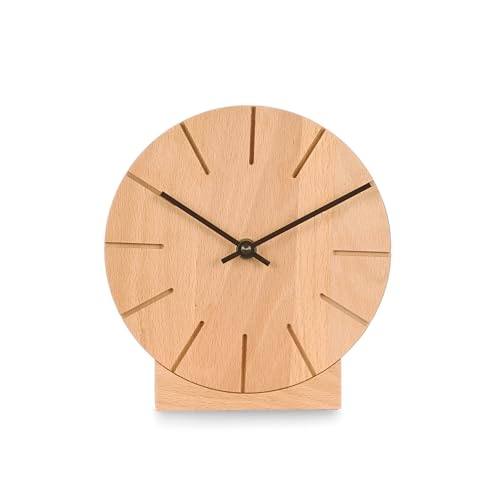 Natuhr Wanduhr Tischuhr Buche Holz - Boom - geräuscharm Massivholz Design ø17 cm (Buche geölt Schwarze Zeiger, Quarzuhrwerk) von Natuhr