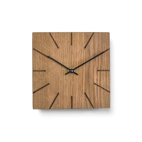 Natuhr Wanduhr Tischuhr Eiche Holz - Beam - geräuscharm Massivholz Design 17 x 17 cm (Räuchereiche Schwarze Zeiger, Quarzuhrwerk) von Natuhr