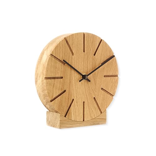 Natuhr Wanduhr Tischuhr Eiche Holz - Boom - geräuscharm Massivholz Design ø17 cm (Eiche geölt Schwarze Zeiger, Quarzuhrwerk) von Natuhr