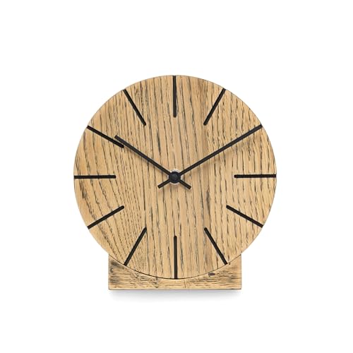 Natuhr Wanduhr Tischuhr Vintage Eiche Holz - Boom - geräuscharm Massivholz Design ø17 cm (Eiche Vintage, Schwarze Zeiger, Quarzuhrwerk) von Natuhr