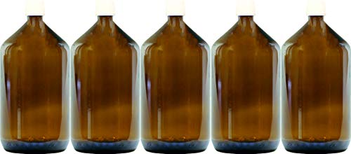 NaturGut 5 x 1000 ml Braunglas mit Verschluss pp28st weiße Qualität Apothekerflasche mit Siegelring Glasflasche von NaturGut