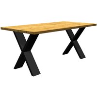 Massiver Tisch aus Eiche und Metall X Gestell in Schwarz von Natura Classico