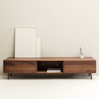 Retro TV Möbel aus Nussbaum Massivholz 200 cm breit mit Klappen von Natura Classico