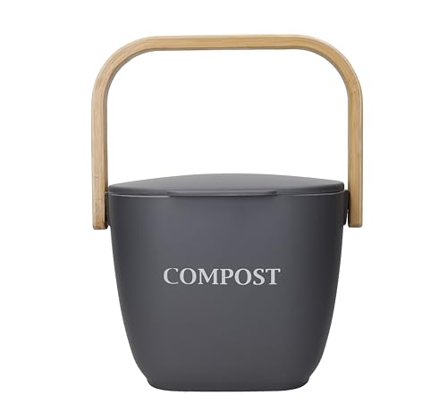 Natural Elements Kompostbehälter aus Bambus, mit abnehmbarem Deckel, Kompostierung und Lebensmittelabfälle mit Griff, Unterspülbecken, tragbarer Behälter, geruchshemmend, klein, 20 x 17 x 30 cm, grau von NATURAL ELEMENTS