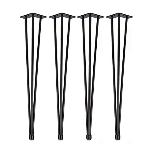 Natural Goods Berlin 4X Hairpin Legs Adjustable | Tischbeine Höhenverstellbar | 12mm Stahl | Esstisch, Schreibtisch, Tischgestell, Tischkufen DIY (71cm - 3 Streben - Esstisch, Schwarz) von Natural Goods Berlin