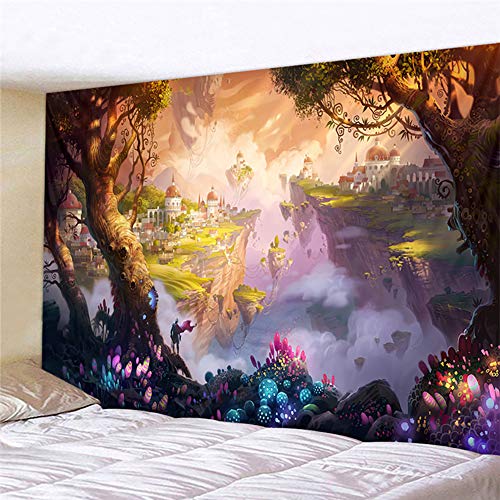 Naturer Fantasy Wandteppich Schloss Psychedelic Mushrooms 180x230 Wandbehang Nachthimmel Tapisserie Mountain Tapestry Wandtuch für Schlafzimmer Wohnzimmer von Naturer