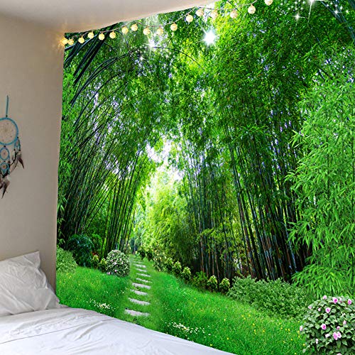Naturer Landschaft Wandteppich 150x130cm Grün Bambuswald Sonne Sommer Wandbehang Tapisserie Boho Psychedelic Wandtuch Hausdeko für Wohnzimmer Schlafzimmer von Naturer