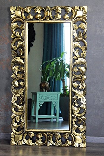 Naturesco Edler Barockspiegel Wandspiegel Spiegel Barock Rokoko Holzrahmen handgefertigt Gold antik 127cm x 70cm von Naturesco