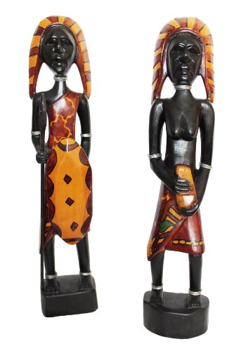 Naturesco Holzfigur Schnitzfigur Afrikaner Paar 40 cm - echte Handarbeit von Naturesco
