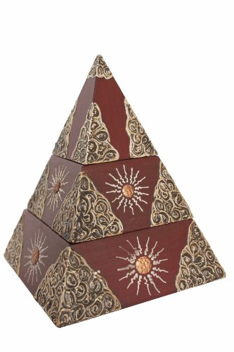 Naturesco Verzierte Dose Box Pyramide braun 3-teilig aus Holz handbemalt H: 20cm von Naturesco