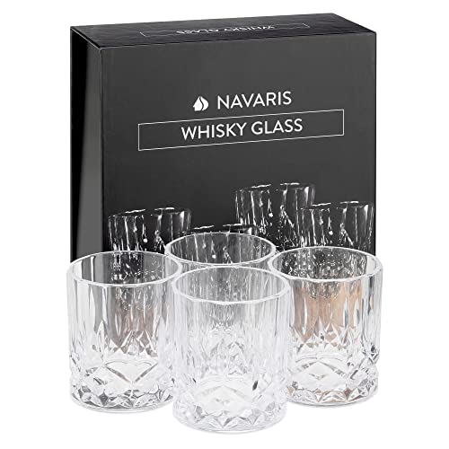 Navaris 4er Set Whiskey Gläser - Rum Gläser 4x Glas Whiskygläser Geschenkset - Whisky Gläser Tumbler Bourbon Gläser - Kristall Design klassisch transparent von Navaris
