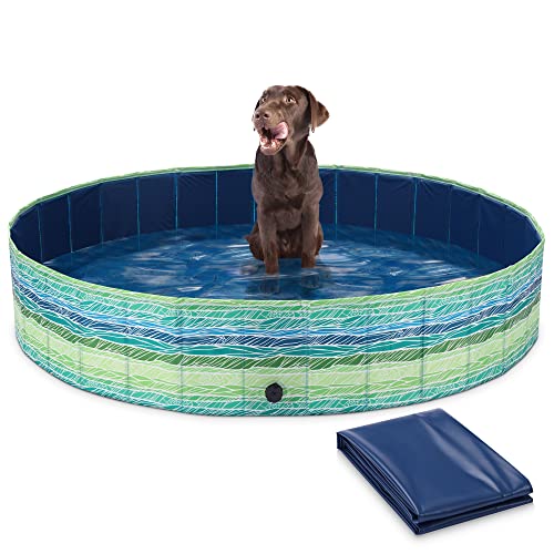 Navaris Hundepool Planschbecken faltbar - Ø 160 x 30 cm - Hunde Pool aus Kunststoff - Agility Hundespielzeug - Hundeschwimmbecken - Palmen Print von Navaris