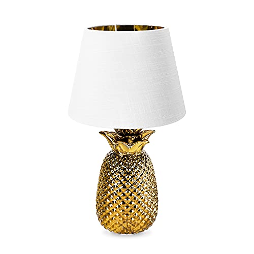Navaris Tischlampe im Ananas Design - 40cm hoch - Deko Keramik Lampe für Nachttisch oder Beistelltisch - Dekolampe mit E27 Gewinde in Gold-Weiß von Navaris
