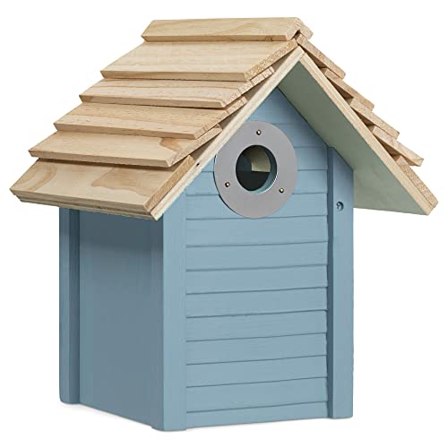 Navaris Vogelhaus aus Holz zum Aufhängen - Nistkasten für Meisen und Singvögel - Vogel Brutkasten - Vogelhäuschen mit geschütztem Einflugloch - Blau von Navaris