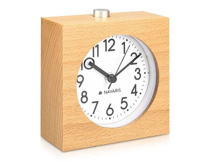 Navaris Wecker Holz Wecker mit Snooze - Retro Uhr im Viereck Design - Naturholz von Navaris