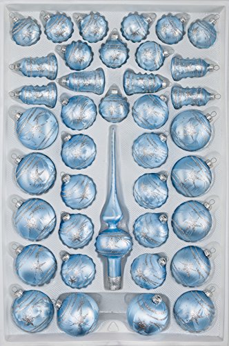39 TLG. Glas-Weihnachtskugeln Set in Ice Blau Silber Komet- Christbaumkugeln Set - Weihnachtsschmuck-Christbaumschmuck von Navidacio